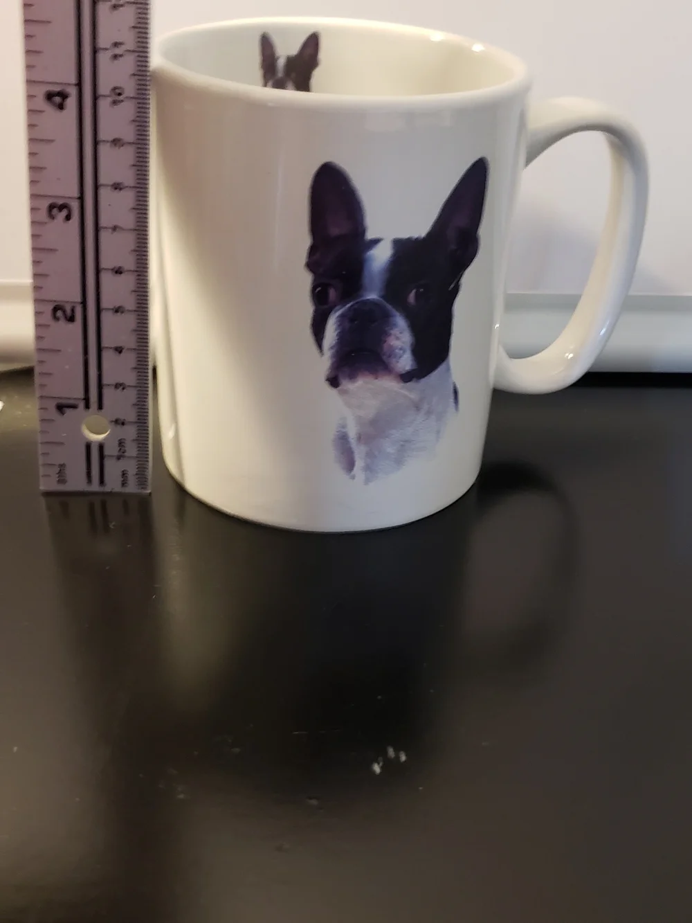 White Ceramic Mug with Black and White Boston Terrier Photo